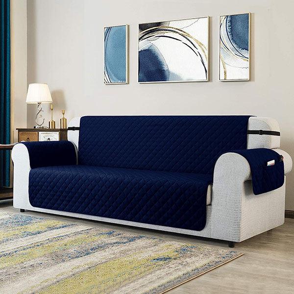 Quilted sofa runner blue