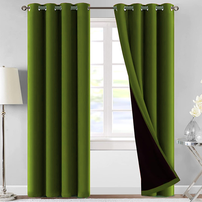 JACQUARD BLACKOUT CURTAINS OLIVE GREEN