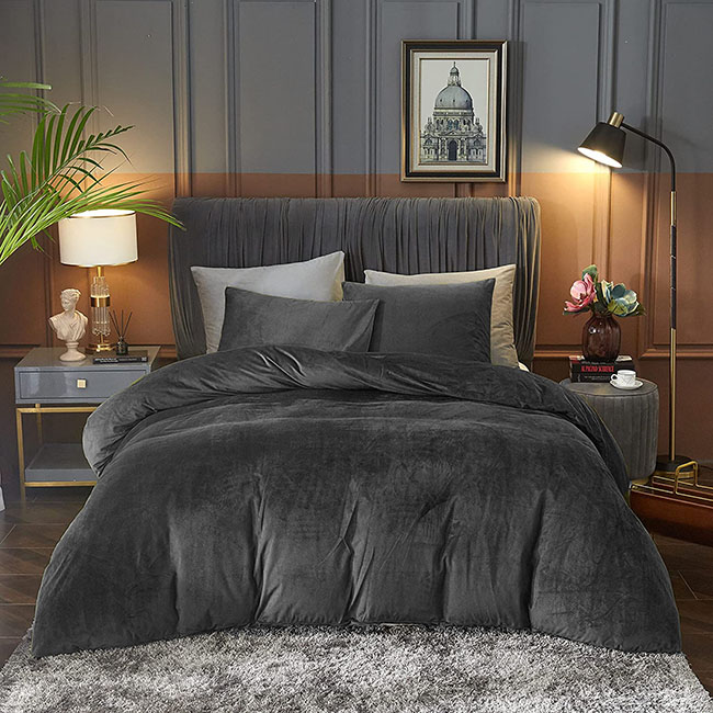 Velvet Duvet Cover Set dark grey