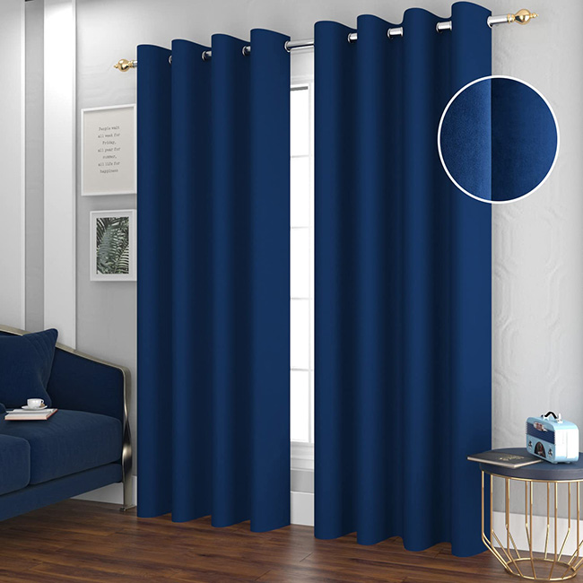 Plain velvet curtains blackout blue