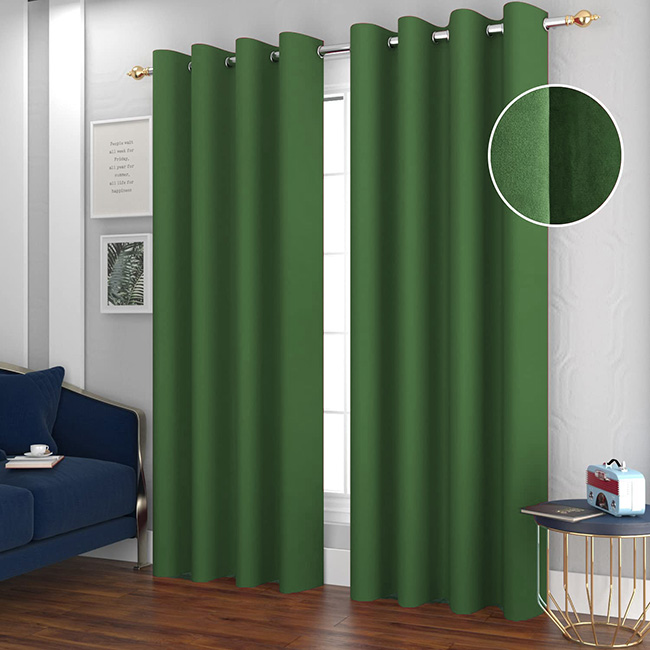 Plain velvet curtains blackout green