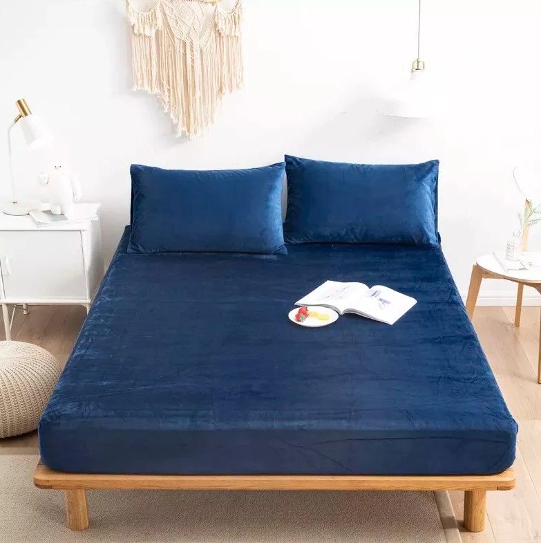 VELVET FITTED SHEET BLUE