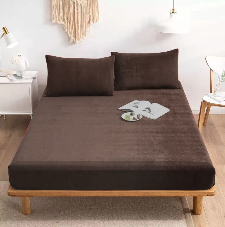 VELVET FITTED SHEET BROWN