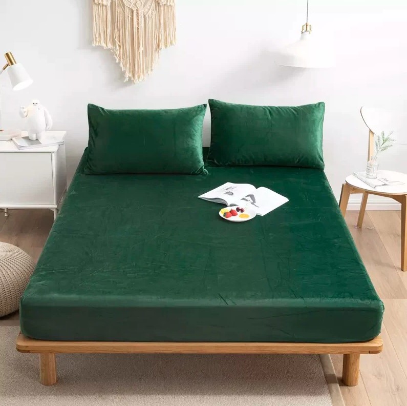 VELVET FITTED SHEET GREEN