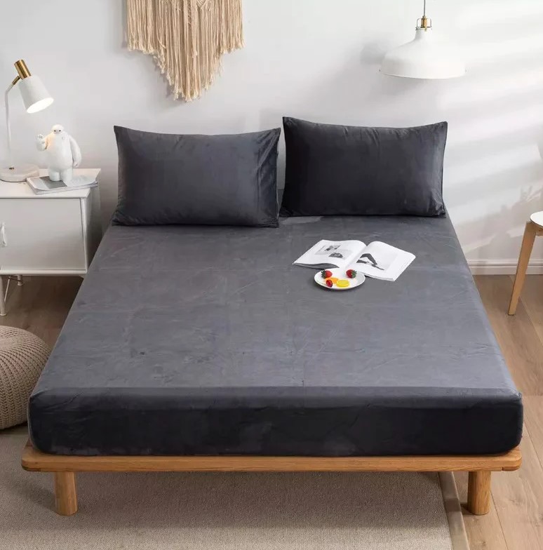 VELVET FITTED SHEET DARK GREY