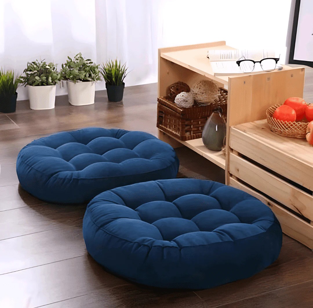 VELVET FLOOR CUSHION BLUE