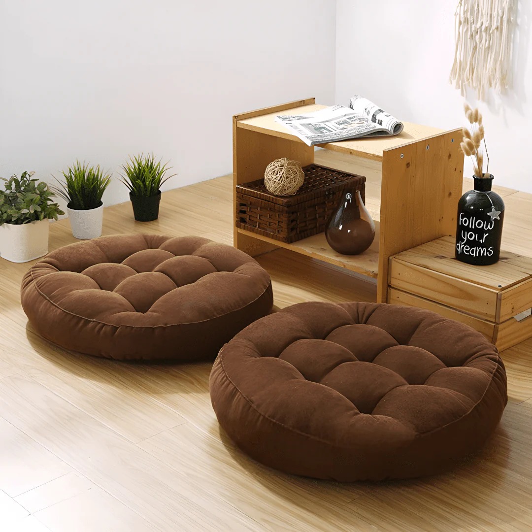 VELVET FLOOR CUSHION BROWN