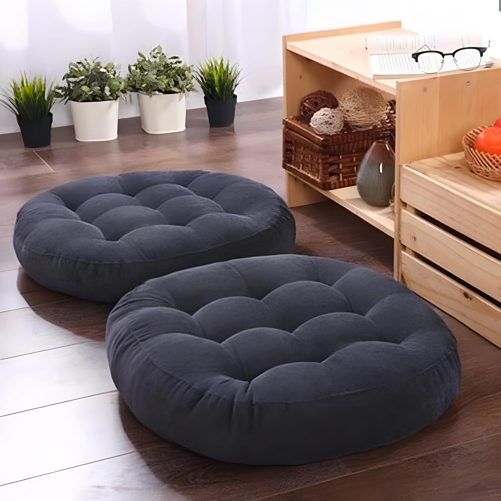 VELVET FLOOR CUSHION DARK GREY